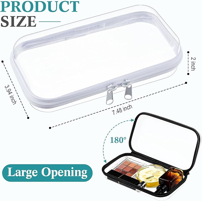 Hoolerry 4 Pcs Hard Clear Zipper Case Makeup Bags Plastic Pencil Pouch Transparent Storage Box Containers for Cosmetics, Snacks, Building Blocks, Puzzles(Black and White,7.5 x 3.9 x 2 in)