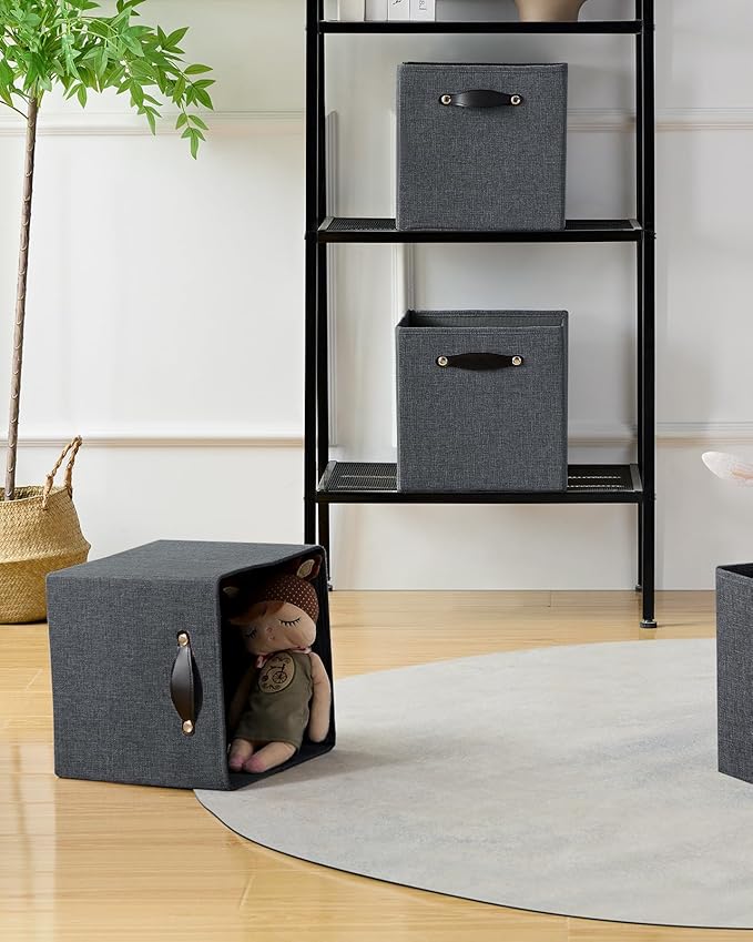 Foldable Fabric Storage Bins Cubes, 13x15x13 Inch Kallax Cubby Bins with Dual Handles, Graphite Gray, 4 Pack