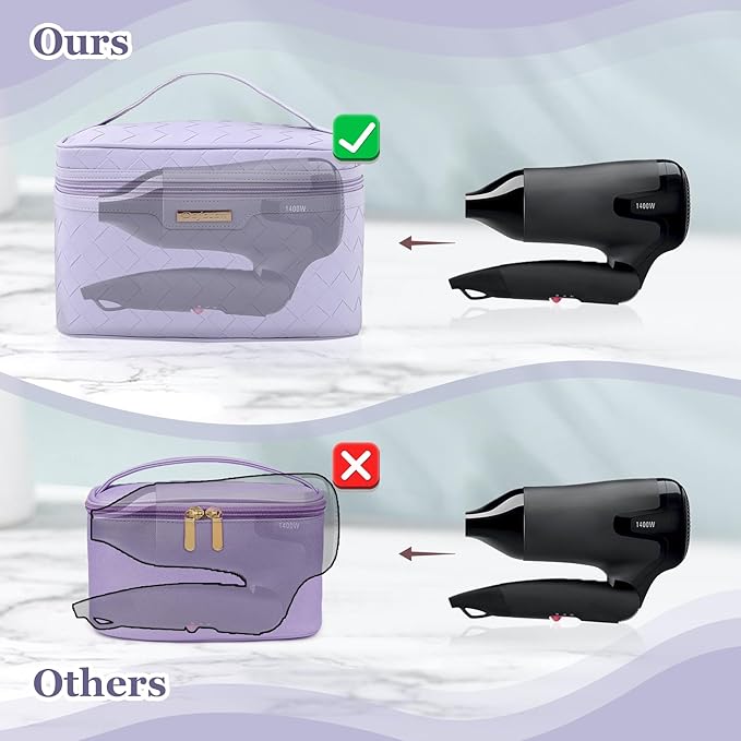 Dajasan Makeup Bag, Travel Cosmetic Bag for Girls Women, Large Capacity Makeup Organizer Case, Travel Toiletry Bag, PU Leather Waterproof 11.81 x 6.7 x 7.09 Inch (Purple)