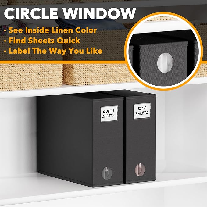 SpaceAid 2 Pack Bed Sheet Organizers and Storage, Foldable Sheet Organizer for Linen Closet, Sheets Set Folder Keeper with Window XL (Queen & King Size) Organizing Bedding Container, Black