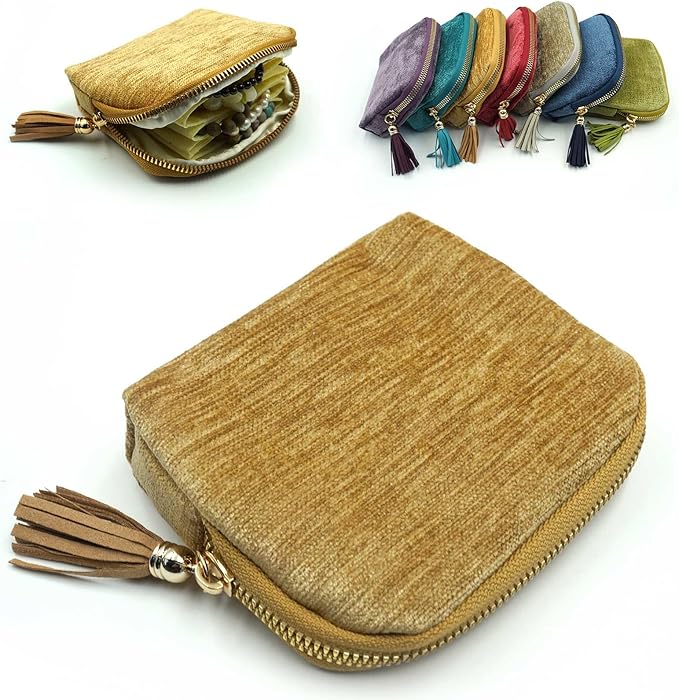 Travel Jewelry Case, Travel Jewelry Organizer, Travel Jewelry Bag with Zipper, Small Travel Jewelry Pouch for Necklaces Bracelets Bangles Rings Earrings Gemstones Storage (Khaki)