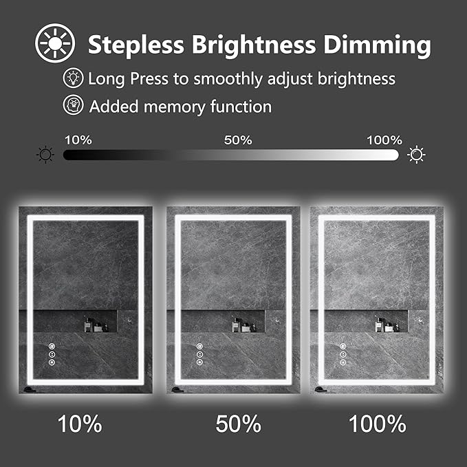 28" x 36" LED Lighted Bathroom Mirror - Backlit + Front Lit Dimmable Vanity Mirror with 3 Color Temperature, Anti-Fog, Memory Function, Shatter-Proof Tempered Glass Wall Mounted LED Mirror