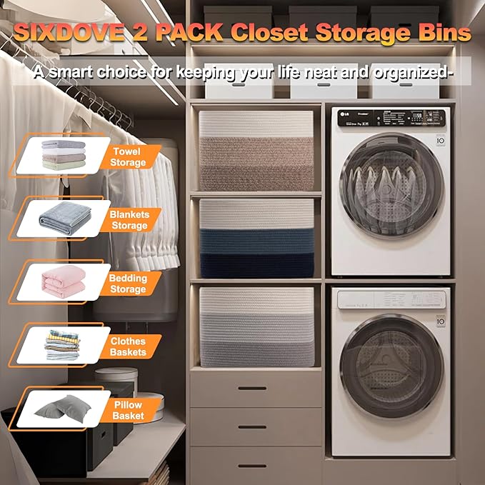 Woven Rectangle Baskets for Shelves, Closet, Toy & Laundry Storage - 2 Pack Gradient Grey