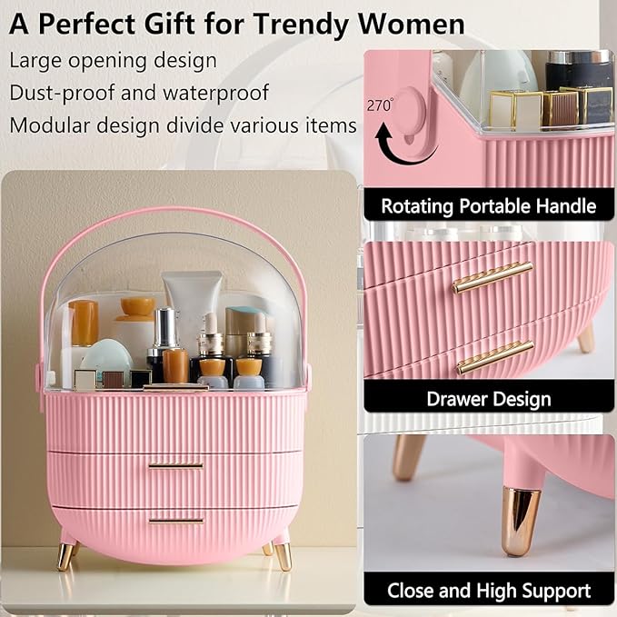 Makeup Organizer for Vanity, Cosmetics Skincare Organizers with Lid and Drawers, Cosmetic Display Cases for Countertop Bathroom Dresser, Ideal Gifts for Women