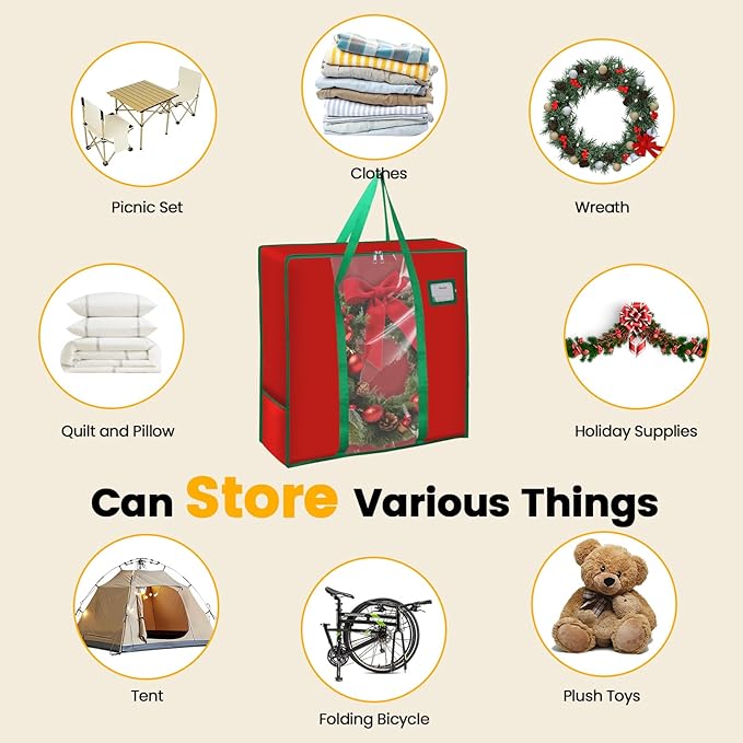 26 inches Wreath Storage Bag, 600D Oxford Cloth Wreath Storage Container, Wreath Storage Box for Spring Summer Christmas Wreath Decorations or Clothing Blanket Comforters Bed Sheets Pillows
