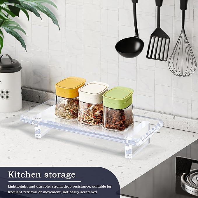 2-Pack Clear Acrylic Bathroom Vanity Tray – Multi-Purpose Waterproof Sink & Countertop Organizer, Soap/Sponge/Brush Holder, Plant & Candle Display Riser, Stain-Proof Compact Tray 8.6"×3.6"×1.5"