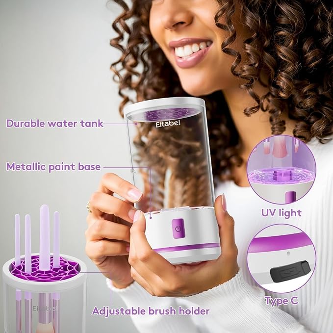 Makeup Brush Cleaner machine, 2 in 1 Makeup Brush Cleanser & Washer, 7000 RPM High-Speed Deep Cleaning, Portable Automatic Cosmetic Brush Cleaner for Foundation Brush Sponge, White