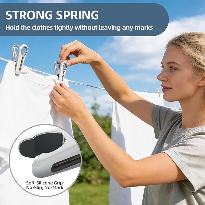 Plastic ClothesPins Heavy Duty Out door 24 Pack with Storage Box, 2.5-Inch Chip Clips with Non-Slip No-Trace Design for Laundry, Drying Clothes,Towels, Crafts, Picture, Food Clips, Home Use and Travel
