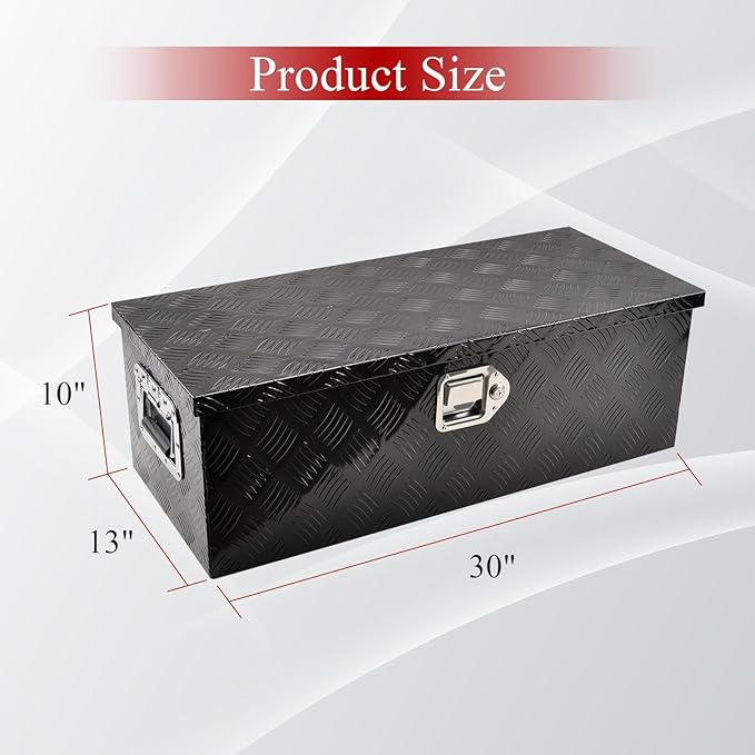30''Inch Aluminum Truck Tool Box Truck Bed Toolbox Truck Trailer Chest Box Trailer Underbody Storage Organizer Waterproof Square Storage Organizer w/Lock & Keys Black(‎30" Lx13 Wx10 H)