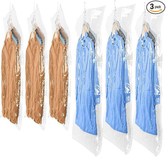 6 Hanging Vacuum Storage Bags for Clothes, 3 Jumbo & 3 Large Space Saver Seal Bags for Coat, Clear Garment Protector for Closet Wardrobe, Fit for Any Vacuum Cleaner, 53"x27.6" & 43.3"x27.6"