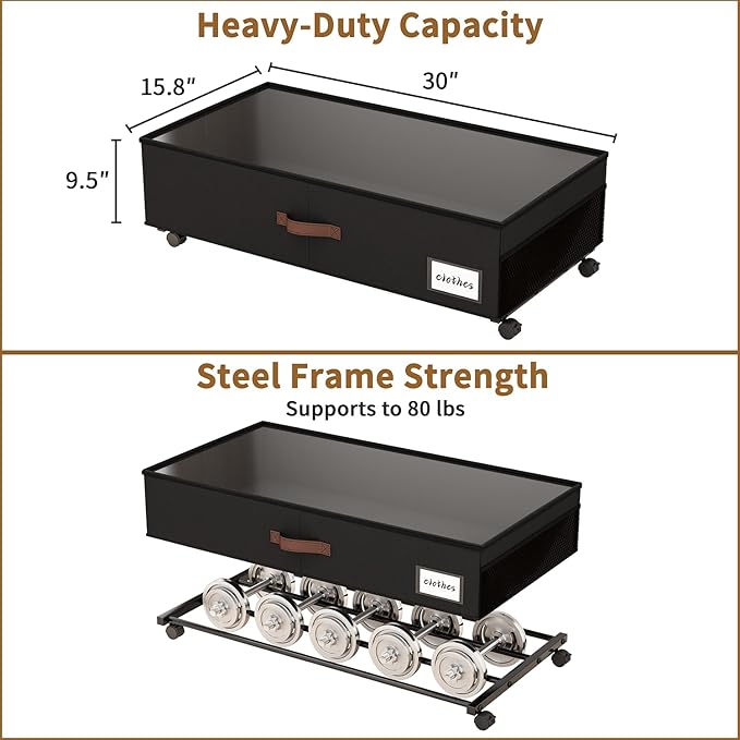 Under Bed Storage Containers with Wheels 9.5 inches Higher Under Bed Storage XXXL Underbed Shoes Blankets Clothes Storage Organizer 2 Pack Under the Bed Storage for College Dorms Bedroom Nursery Rooms