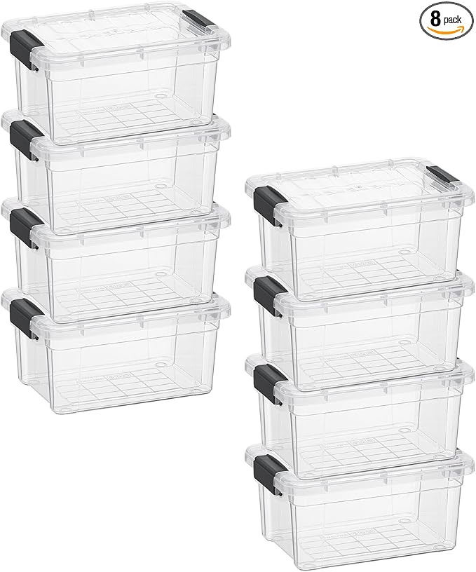 Superio Mini Storage Container Plastic Crayon Box Art Supplies and Sewing Case Stackable Clear Small Organizer for Beads, Stationery, Chalk, and Food, 1.05 Quart, 8 Pack