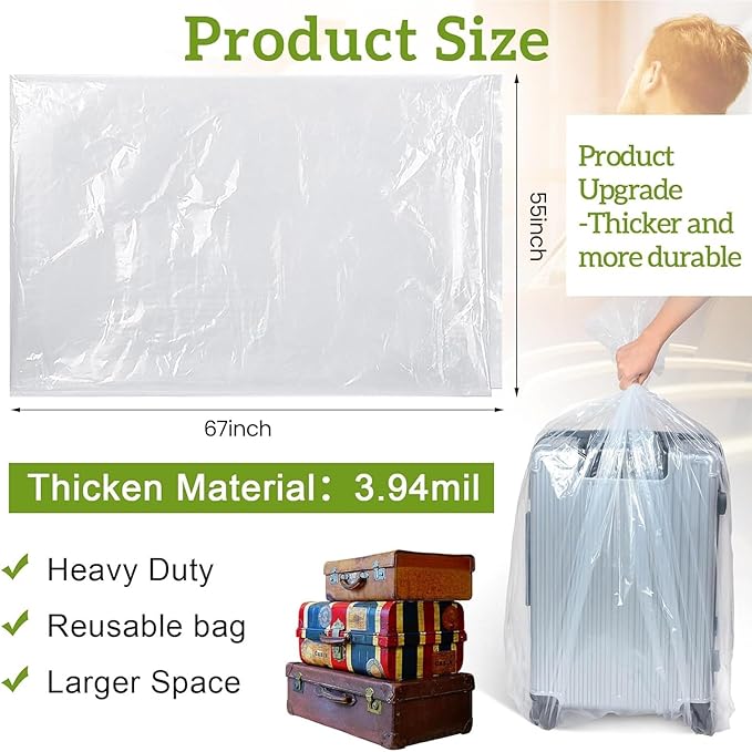 Fainne 10 Pack Extra Large Clear Plastic Storage Bags 55 x 67 Inch 3.94 Mils Giant Jumbo Moving Flat Plastic Storage Bags for Clothes Packing Luggage Suitcase Furniture Comforter Bike Blanket