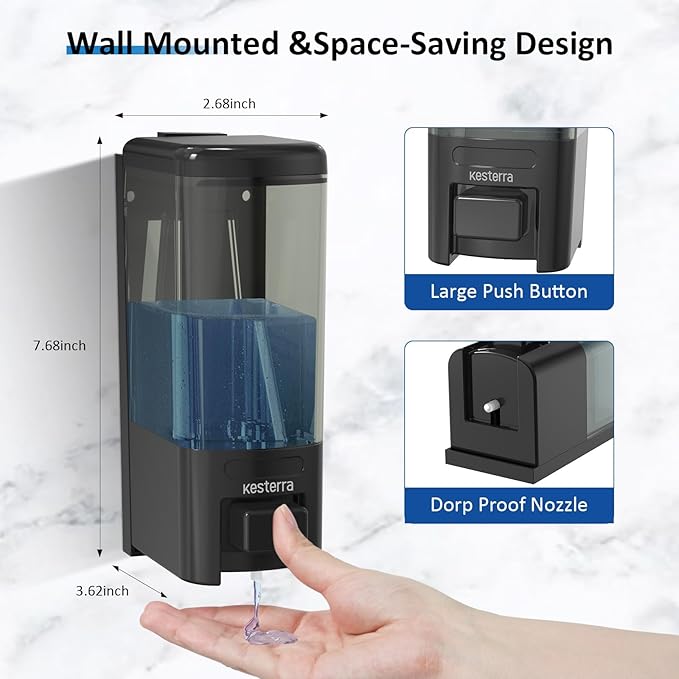 Manual Soap Dispenser, 17oz/500ml Wall Mount Soap Pump, Large Capacity Kitchen Bathroom Hand Soap Dispenser, Commercial Refillable Shampoo Shower Gel Lotion Dispenser, Black