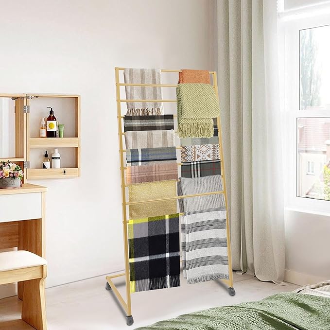 10 Tiers Rolling Display Tie & Scarf Rack Towel Belt Pants Hangers Hijab Stand Ribbon Organizer, Floor Standing Tie Scarves Necktie Holder Hanging Rack for Home Commercial Clothing Retail Store