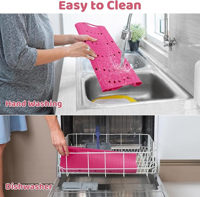 Bathroom Sink Cover for Counter Space, Foldable Silicone Sink Mat Makeup Organizer Mat Space Saver, Women’s Gifts for Valentines RV Camper Travel Must Haves Accessories, Pink
