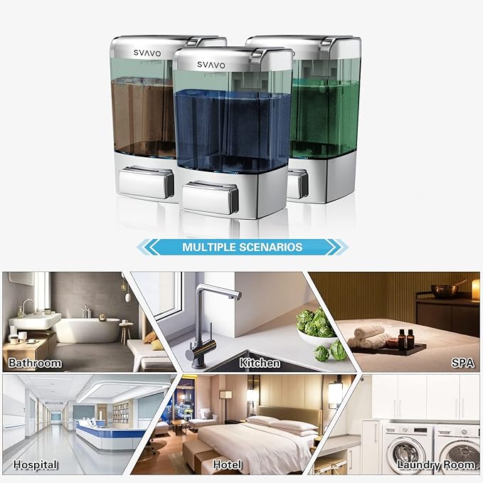 SVAVO Wall Mounted Soap Dispenser Kitchen Bathroom Manual Soap Dispenser Refillable Hand soap Dispenser for Liquid Contianers Shampoo Gel Chamber for Household Commerical 23.7oz (700ml) ABS