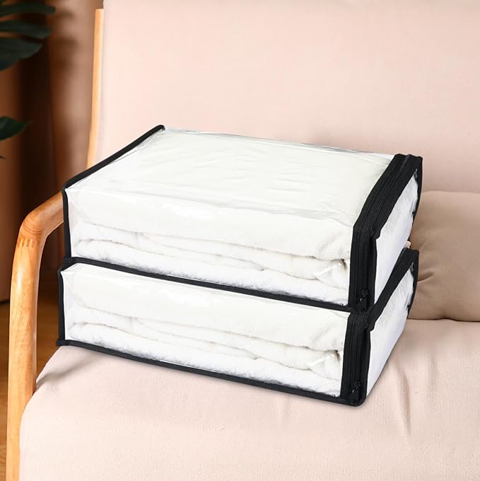 Riakrum 30 Pack Clear Zippered Storage Bags, 15x11x4 inches, Vinyl Plastic Sweater Sheet Organizers Storage Bags, PVC, for Clothes, Sheet, Blankets, Fabrics Organizers (Black)