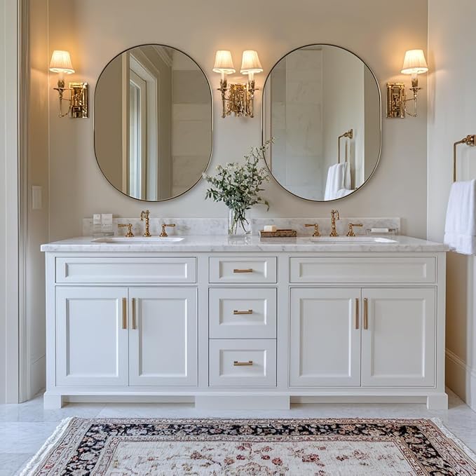 ANDY STAR Oval Bathroom Mirror, 24x32’’ Gold Oval Mirror Pill-Shaped Design in Stainless Steel Metal Frame for Bathroom, Entryway, Living Room, Contemporary 1" Deep Wall Mount Vertical or Horizontal