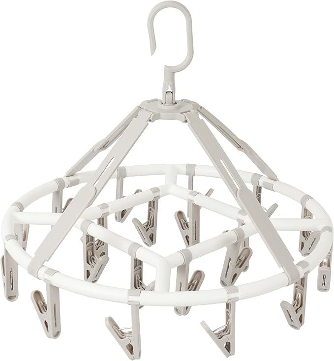 Clothes Drying Racks Foldable Clip Hangers Drip Hanger Plastic with 20 Drying Clips (Light Grey-Circle)