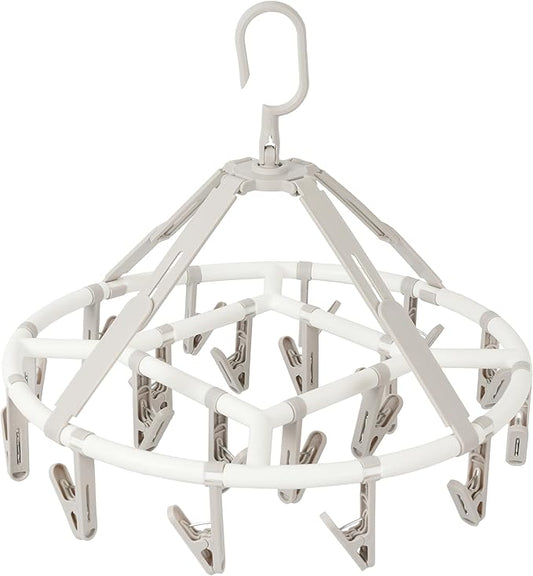 Clothes Drying Racks Foldable Clip Hangers Drip Hanger Plastic with 20 Drying Clips (Light Grey-Circle)