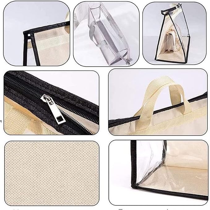 Dust Bags for Handbags - Purse Storage Organizer for Closet Moistureproof and Dustproof Cover Hanging with Zipper and Handle (Black-M)