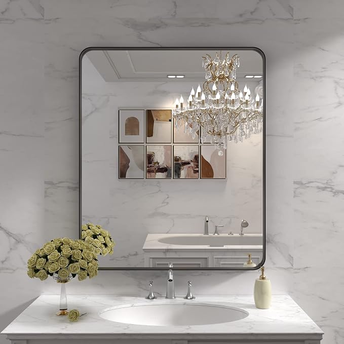 LOAAO 30X36 Inch Black Metal Framed Bathroom Mirror for Wall, Matte Black Bathroom Vanity Mirror Farmhouse, Anti-Rust, Tempered Glass, Hangs Horizontally or Vertically