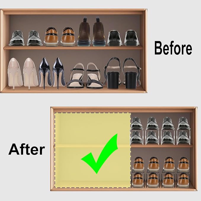 Shoe Slot Organizer for Closet Metal Shoe Rack Storage Space Saver Shoe Stacker Organizers for Shelf (Metal-W12PACK)
