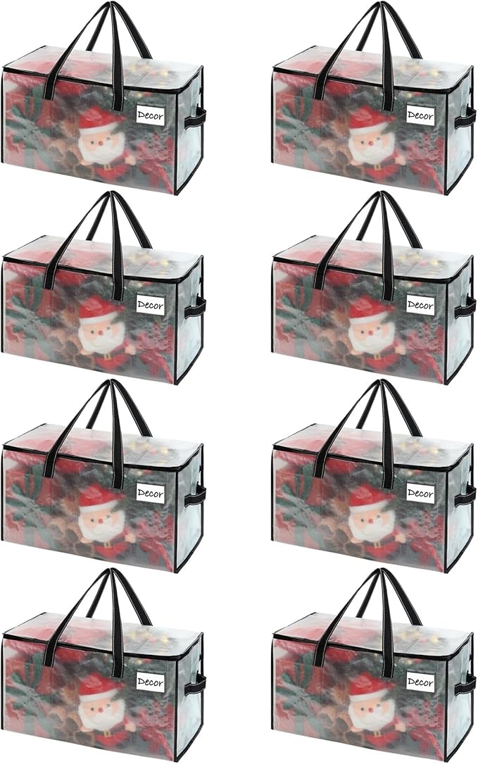 VENO 8 Pack Moving Bags, Christmas Storage Bins, Moving Boxes Alternative, Comforter and Blanket Storage Bags, College Dorm Packing Supplies, Foldable Heavy-Duty Tote (Clear, 8 Pack)