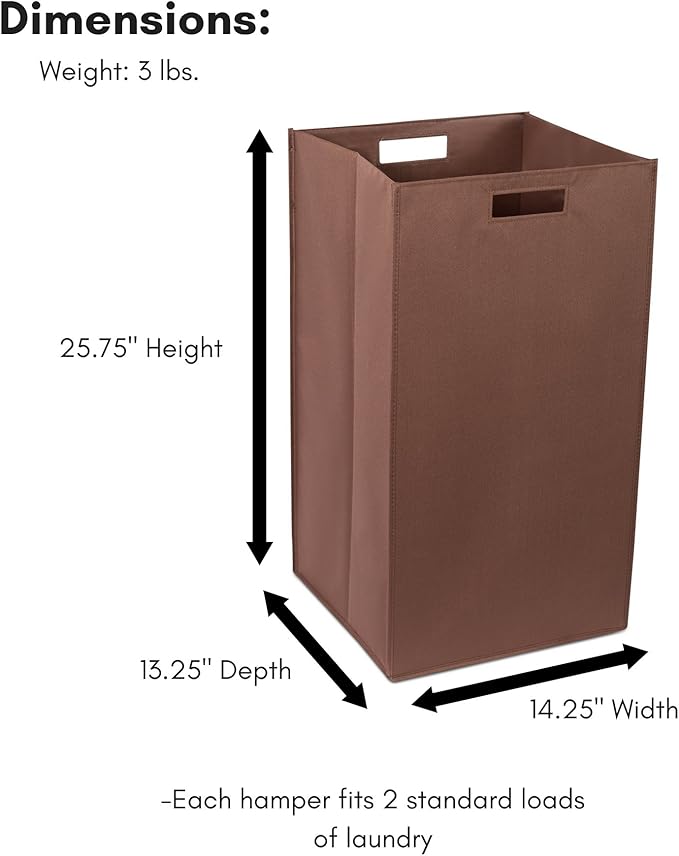 Internet's Best Collapsible Laundry Hamper - Set of 2 - Dirty Clothes Sorter with Handles - Magnetic Side - Easy Storage - Folding - Brown