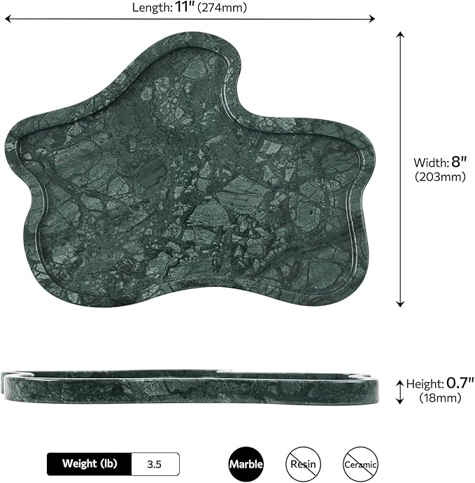 Green Marble Tray, Marble Vanity Tray, Bathroom, Decor for Trinket Perfume Jewelry Candle, 11 Inch Cloud