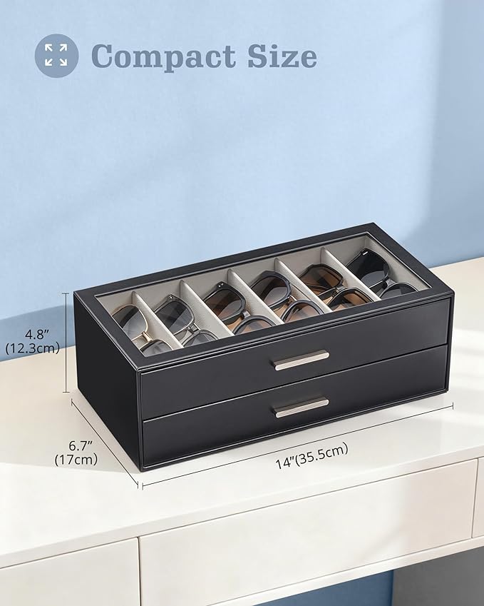 Lolalet Beige Sunglasses Storage Box for Women, Eyewear Eye Glass Organizer with Clear Top Lid Display Holder Case