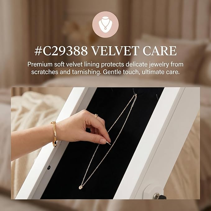Elegant White 47.3" Jewelry Armoire with Full-Length Mirror-Lockable Velvet-Lined Storage, 3-Angle Adjustable Mirror, 5 Shelves, 2 Locks & Bonus Pouch