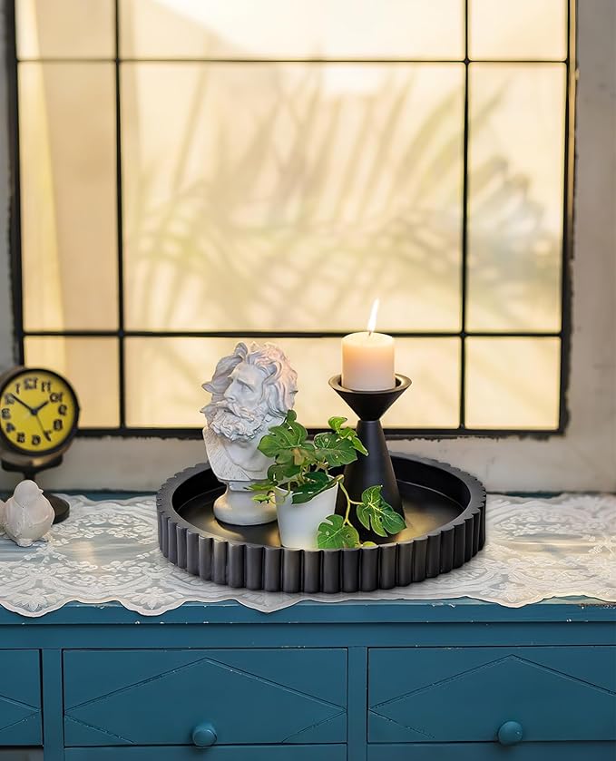 Round Decorative Tray for Coffee Table, Modern Round Coffee Table Tray for Home Decor, Table Centerpieces Serving Tray for Living Room, Office, Dining Room, Kitchen Island（Black）