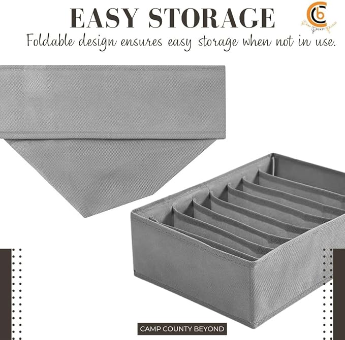 Foldable Wardrobe Clothes Organizer Storage Boxes -Set with 8 Grids - Fabric Shelf Dividers,Large Size Organiser with PPE Sheets ,Stackable Clothing Box for Jeans,Pants, Sweaters,T-Shirts (Pack of 4)