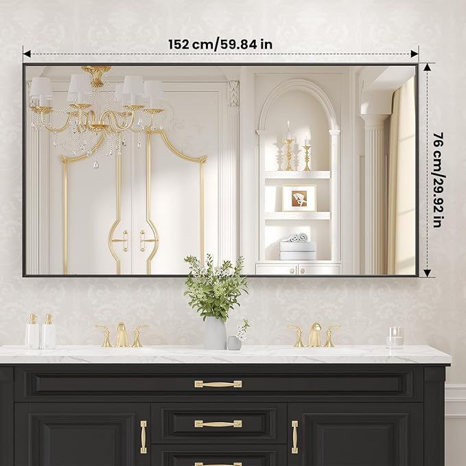 LOAAO Black Bathroom Mirror 60"X30" for Wall, Rectangle Bathroom Vanity Mirror, Tempered Glass, Hangs Vertically or Horizontally, Easy to Install, Modern Design