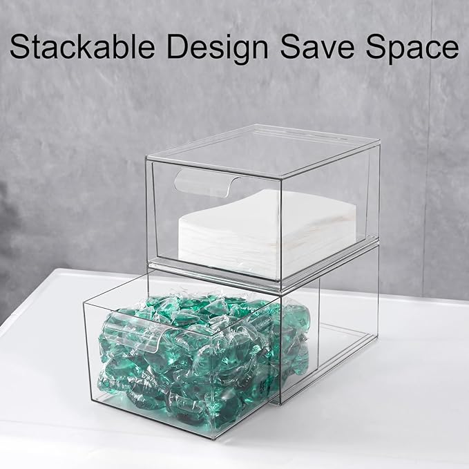 Stackable Laundry Pods Container and Dryer Sheet Holder, Dishwasher Pods Container, Laundry Room Organization and Storage, Plastic Dryer Sheet Dispenser Box, 2 Pack