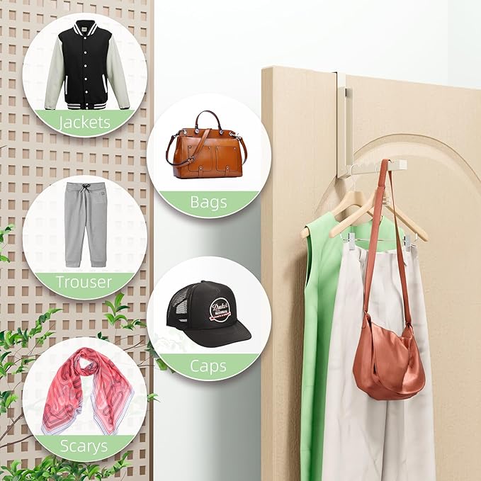 BAKON Over The Door Hanger Folding Clothes Drying Rack, Folding Hanging Coat Rack for Indoor Laundry Room Compact Small Space Foldable Portable Clothing Hanger Hook Collapsible-2 Pack (Beige)