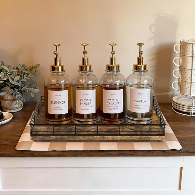 Large Bathroom Vanity Tray – 13" x 8" Decorative Wooden Tray for Bathroom Countertop & Vanity Organizer, Wood Tray for Perfume, Skincare Accessories Storage, Vanity Dresser Decor Black & Rustic Brown