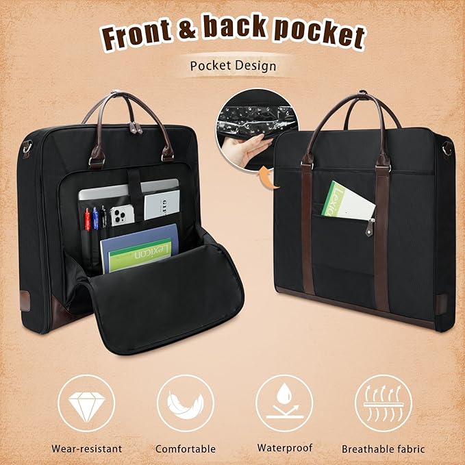 Garment Bag Travel Large Carry On Suit Bag with Strap for Business Hanging Suitcase Luggage Bags for Men Women (Black-Brown)