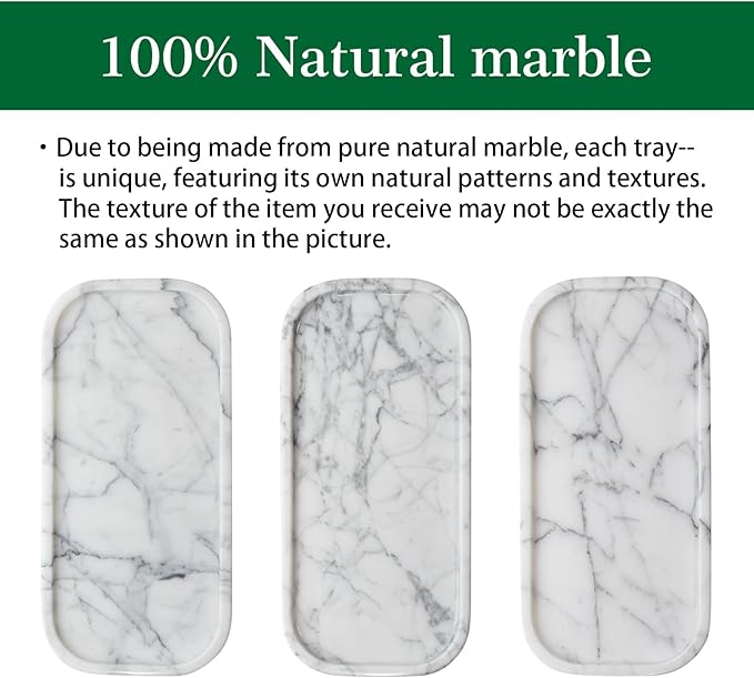 Marmor Real Natural Marble Bathroom Tray for Perfume, Candles, Jewelry Stone Vanity, Bathroom & Kitchen Counter Organizer and Home Decor Statuario White（11.41 * 5.51 * 0.7）