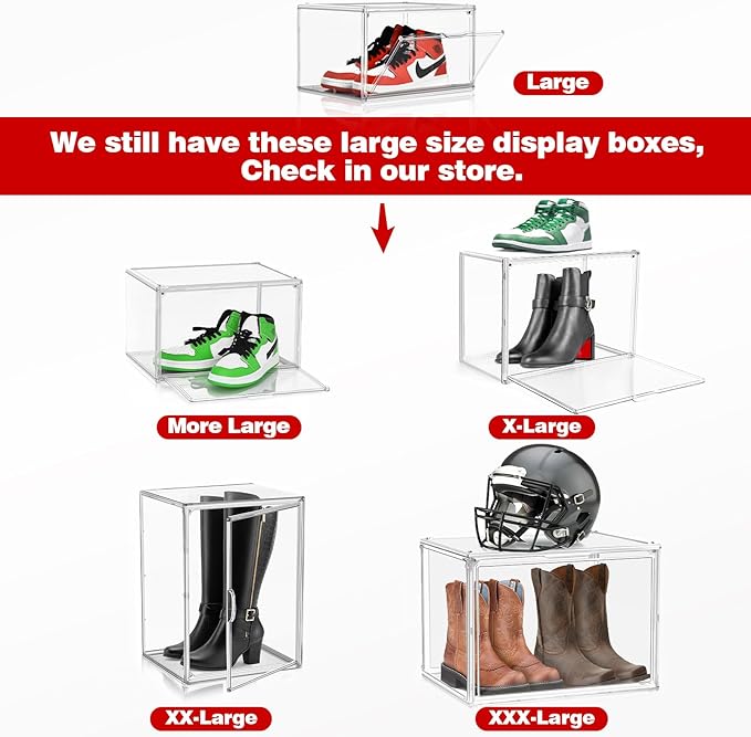 10 Pack Acrylic Shoe Boxes Stackable, Size 12 Clear Shoe Display Cases Plastic Shoe Container Boxes Sneaker Storage Bins