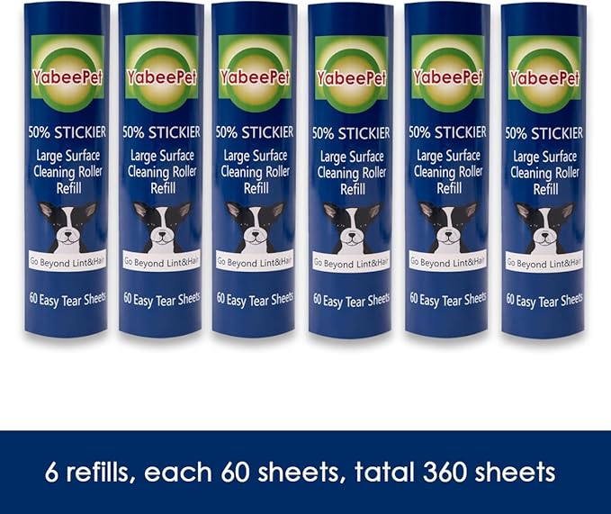 Large Surface Roller Refill for Scotch-Brite 50% Stickier Lint Roller, Works Great On Pet Hair (60 Sheets per Roll, 6 Pack)