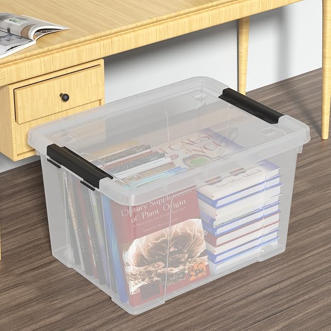 Sandmovie 4 Packs 50 Quart Large Plastic Clear Storage Box with Wheels, Clear Totes for Storage with Lids