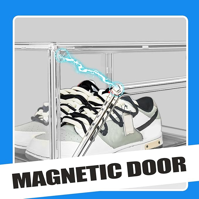 10 Pack Acrylic Shoe Display Case, Size 12 Sneaker Storage Box Stackable Shoe Containers with Magnetic Lid, Clear Shoe Storage Cabinet for Entryway, Closet, Underbed,Hallway, Bathroom, Balcony