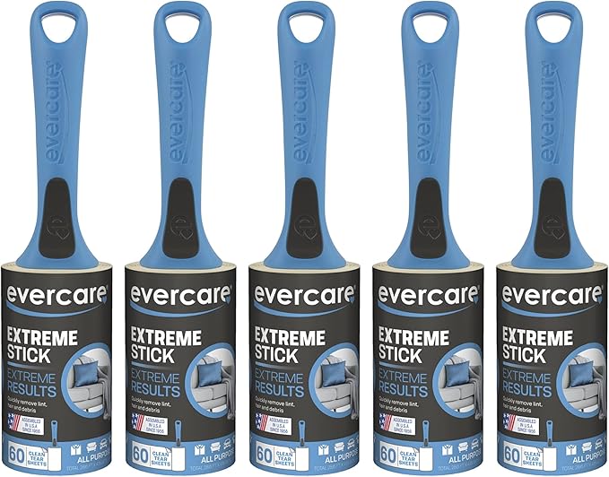 Evercare All Purpose Lint Brush, Value Pack - 5 Rollers (300 Sheets Total), Blue