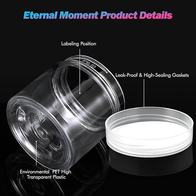 Eternal Moment 36 Pack 6 OZ Plastic Jars Round Clear Cosmetic Container Jars with Clear Lids, Perfect for Lotion, Slime，Cream, Ointments, Makeup, Eye Shadow, Samples, Pot, Travel Storage