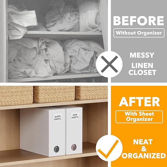 SpaceAid 2 Pack Bed Sheet Organizers and Storage, Foldable Sheet Organizer for Linen Closet, Sheets Set Folder Keeper with Window XL (Queen & King Size) Organizing Bedding Container, White