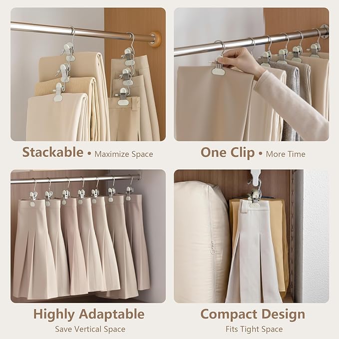 Wide 20 Pack Leggings Hangers for Closet, Metal Pants Hangers with Clips, Non-Slip Skirt Boot Jeans Hanger, Stackable Closet Organizer Space Saving White
