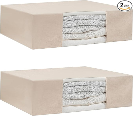 Clothes Storage Bags - 100% Cotton Canvas Sweater Storage Bags with Zipper - Reusable, Washable, Breathable, and Moth Proof Garment Bags - Convenient and Easy to Carry and Organize (2 Bags)
